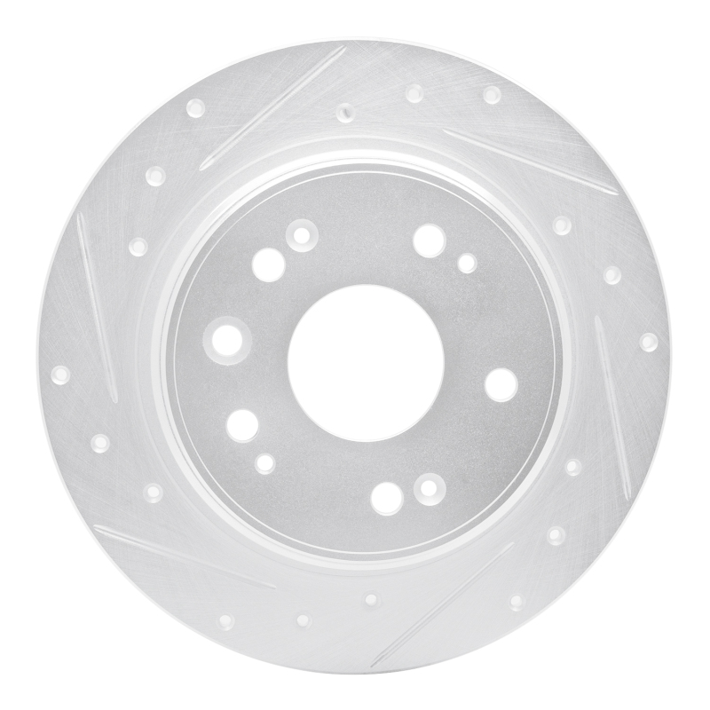 Honda CR-V Brake Rotor (1) - Rear Left - R1 Concepts - Drilled & Slotted - Silver - `02-`04